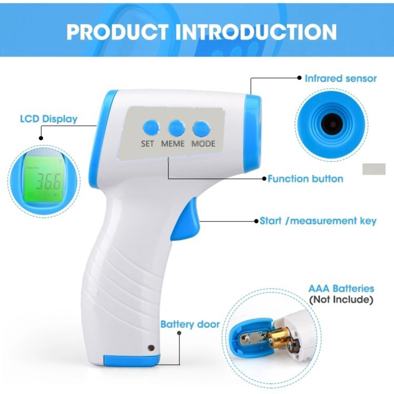 Digital Medical Non-connect Infared Forehead thermometer Gun for Adult,for Fever,with CE